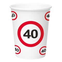 40 Jaar Verkeersbord Papieren Bekers 350ml - 8 stuks