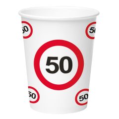 50 Jaar Verkeersbord Papieren Bekers 350ml - 8 stuks