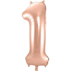 Folieballon Cijfer 1 Rosé Goud  - 86cm