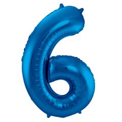 Blauwe Folieballon Cijfer 6 - 86cm