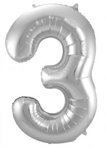 Zilveren Folieballon Cijfer 3 - 86 cm