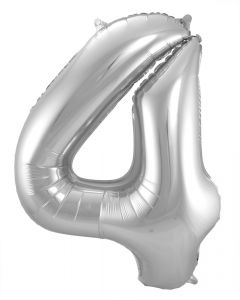 Zilveren Folieballon Cijfer 4 - 86 cm