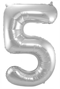 Zilveren Folieballon Cijfer 5 - 86 cm