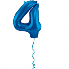 Folieballon Cijfer 4 Blauw - 86cm