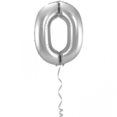 Folieballon Cijfer 0 Zilver - 86cm