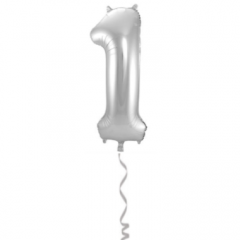 Folieballon Cijfer 1 Zilver - 86cm