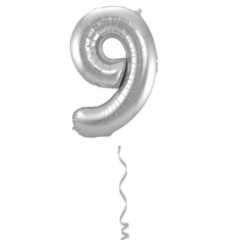Folieballon Cijfer 9 Zilveren - 86cm