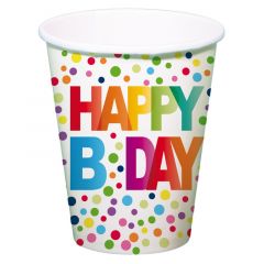 Happy Bday Stippen Bekers 250ml - 8 stuks