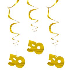 Goudkleurige Hangdecoratie 50 Jaar - 3 stuks