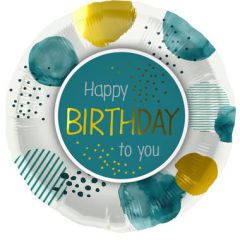 Folieballon Teal/Goud Happy Birthday To You - 45cm