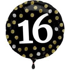 Glossy Black Folieballon 16 Jaar - 45cm