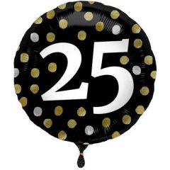 Glossy Black Folieballon 25 Jaar - 45cm