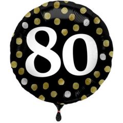 Glossy Black Folieballon 80 Jaar - 45cm