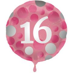 Glossy Pink Folieballon 16 Jaar - 45cm