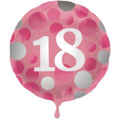 Glossy Pink Folieballon 18 Jaar - 45cm