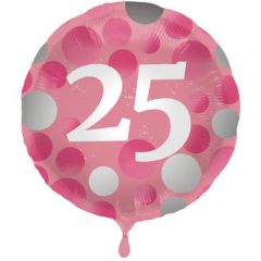 Glossy Pink Folieballon 25 Jaar - 45cm
