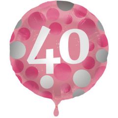 Glossy Pink Folieballon 40 Jaar - 45cm