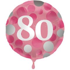 Glossy Pink Folieballon 80 Jaar - 45cm