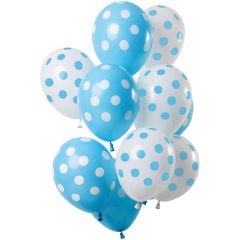 Ballonnen set stippen mix blauw/wit - 12stk