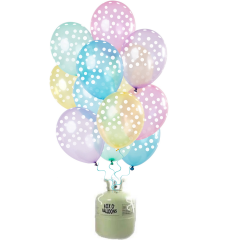 Helium Tank met Pastel Stippen Mix Ballonnen - 24stk