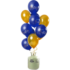 Helium Tank met Elegant True Blue Happy Birthday Ballonnen - 24stk