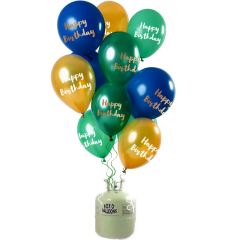 Helium Tank met Happy Birthday Ballonnen Groen/Goud - 24stk