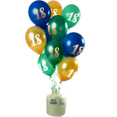 Helium Tank met Mix Ballonnen 18 t/m 50 Groen/Goud - 24stk