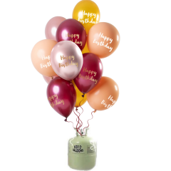 Helium Tank met Happy Birthday Ballonnen Roze/Goud - 24stk