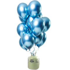 Helium Tank met Chrome Ballonnen Blauw - 24stk