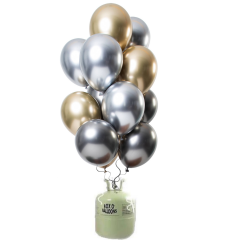 Helium Tank met Chrome Ballonnen Onyx Mix - 24stk