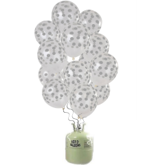 Helium Tank met Zilveren Stippen Ballonnen - 30stk