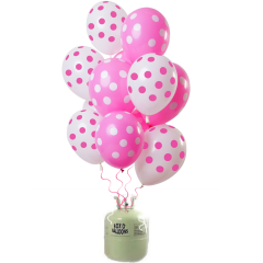 Helium Tank met Roze Stippen Mix Ballonnen - 24stk