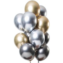 Ballonnen set onyx  mix mirror chrome  - 12stk