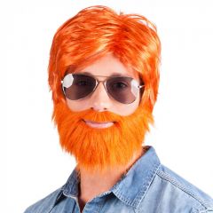 Oranje Dude Pruik met Baard