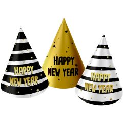 Feesthoedjes Black/Gold Happy New Year 