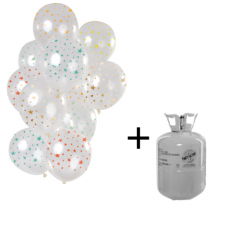 Helium Tank met Transparante Sterren Mix Ballonnen - 12stk