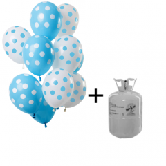 Helium Tank met Blauwe Stippen Mix Ballonnen - 12stk