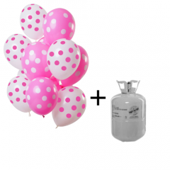 Helium Tank met Roze Stippen Mix Ballonnen - 12stk