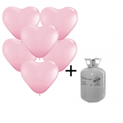 Helium Tank met Licht Roze Hartjes Ballonnen - 20 stk