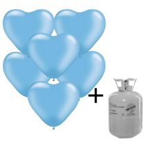 Helium Tank met Lichtblauwe Hartjes Ballonnen - 20 stk
