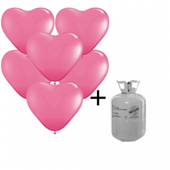 Helium Tank met Roze Hartjes Ballonnen - 20stk