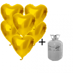 Helium Tank met Gouden Hartjes Folie Ballonnen - 10 stk