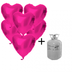 Helium Tank met Roze Hartjes Folie Ballonnen - 20 stk
