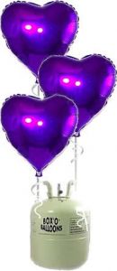 Helium Tank met Paarse Hartjes Folie Ballonnen - 20 stk