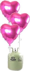 Helium Tank met Roze Hartjes Folie Ballonnen - 20 stk