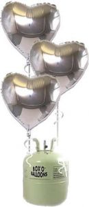 Helium Tank met Zilveren Folie Hartjes Ballonnen - 20 stk