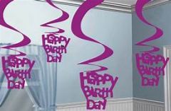 Hangdecoratie Swirls Fuchsia - Happy Birthday