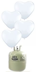 Helium Tank met Witte Hartjes Ballonnen - 20 stk