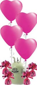 Helium Tank met Roze Hartjes Ballonnen en Gewichtjes - 20 stk
