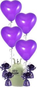 Helium Tank met Paarse Hartjes Ballonnen en Gewichtjes - 20 stk